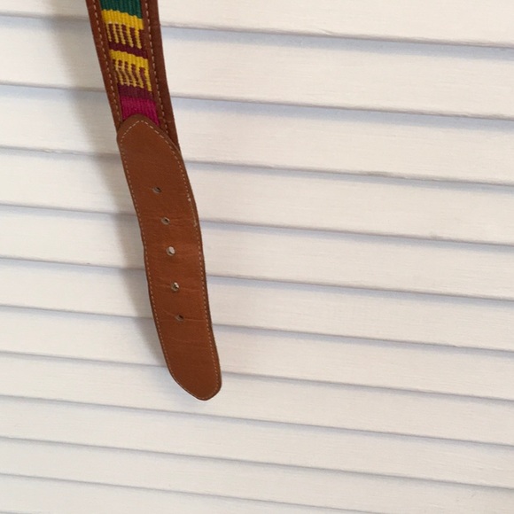 Leather belt with colorful fabric panels - Picture 3 of 4